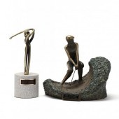 TWO BRONZE GOLF TROPHIES The l