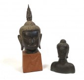 TWO BRONZE HEADS OF BUDDHA: 1)