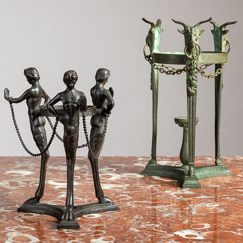 TWO BRONZE MODELS OF TRIPOD STANDS,