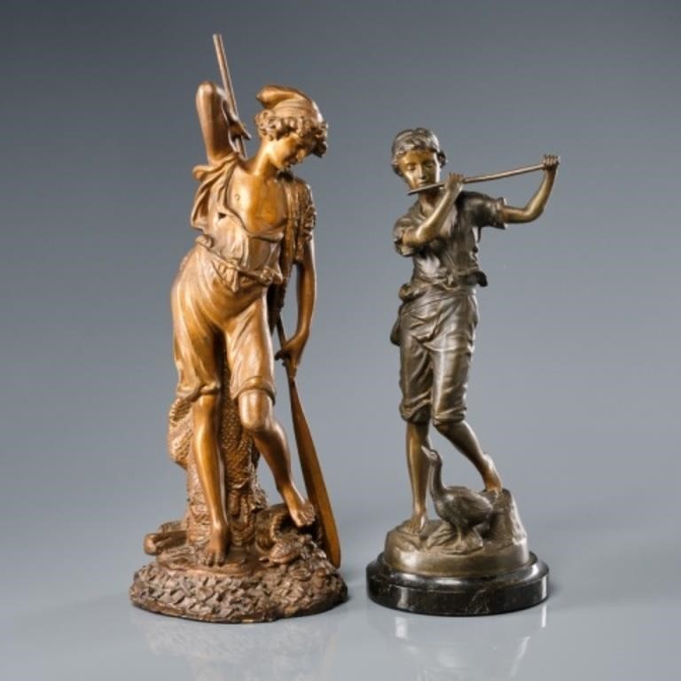 TWO BRONZE PATINATED