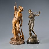 TWO BRONZE PATINATED SCULPTURE