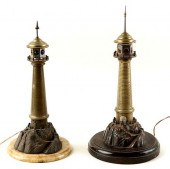 TWO BRONZE TABLE LAMPS FORM OF