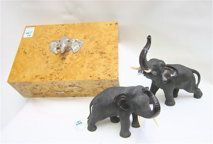 TWO BRONZE-TONED ELEPHANT PLUS A