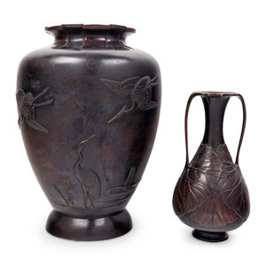 Two Bronze Vases MEIJI PERIOD the