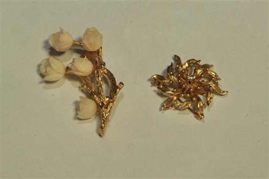 TWO BROOCHES. Marked ''14K''