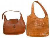TWO BROWN LEATHER HANDBAGS, GU