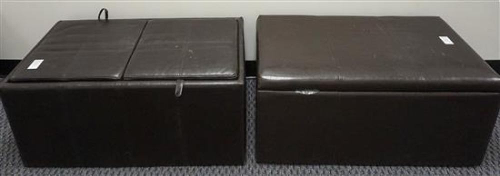 TWO BROWN VINYL STORAGE HASSOCKSTwo
