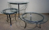 TWO BRUSHED ALUMINUM GLASS TOP
