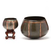 TWO BUDDHIST COPPER ALMS BOWLS