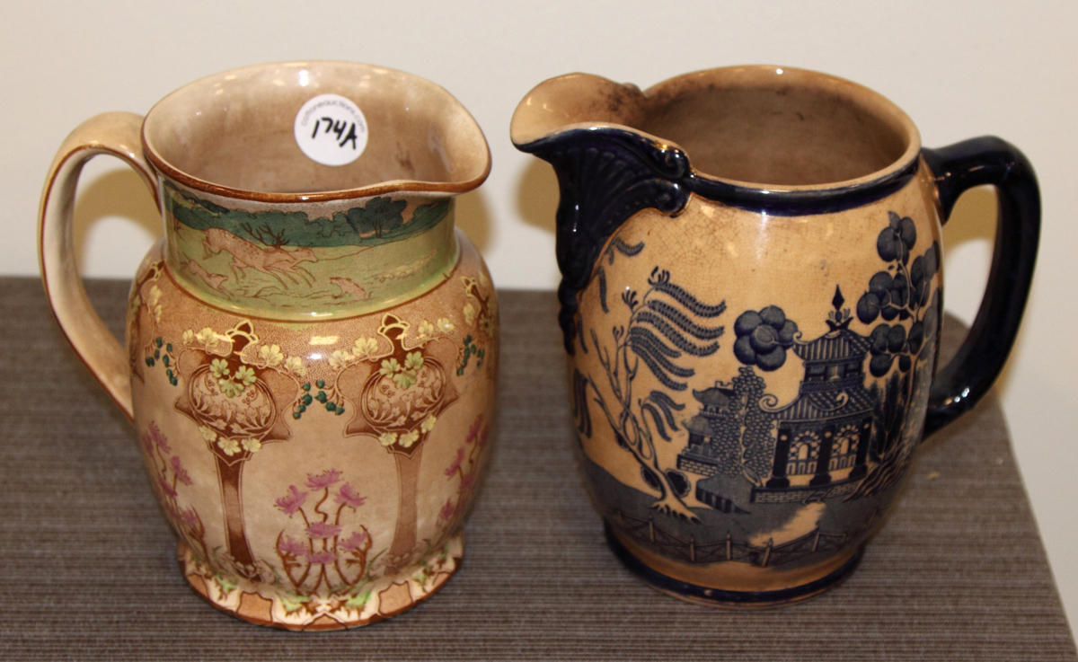 Two Buffalo Pottery Pitchers Deer