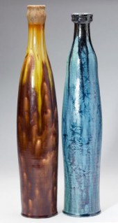 Two Bulldog Pottery Bottle Vas