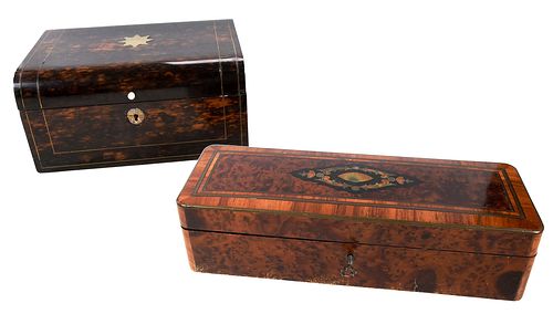TWO BURLWOOD TABLETOP BOXESBritish,