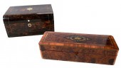 TWO BURLWOOD TABLETOP BOXESBri
