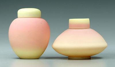 Two Burmese lidded rose jars,