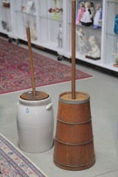 TWO BUTTER CHURNS.  American