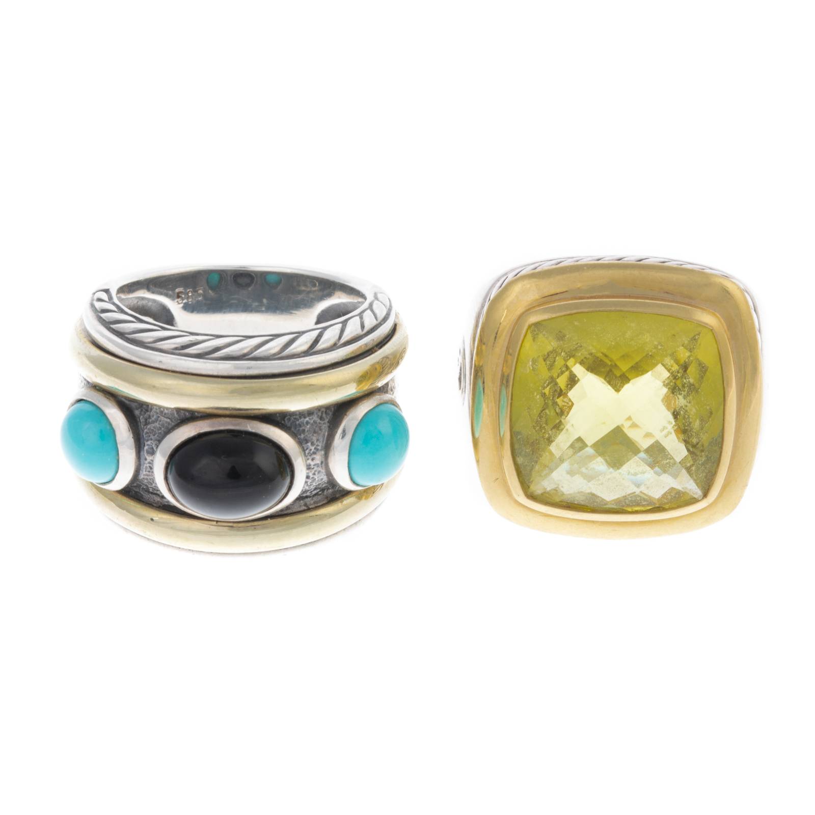 TWO CABLE GEMSTONE RINGS BY DAVID