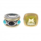 TWO CABLE GEMSTONE RINGS BY DA