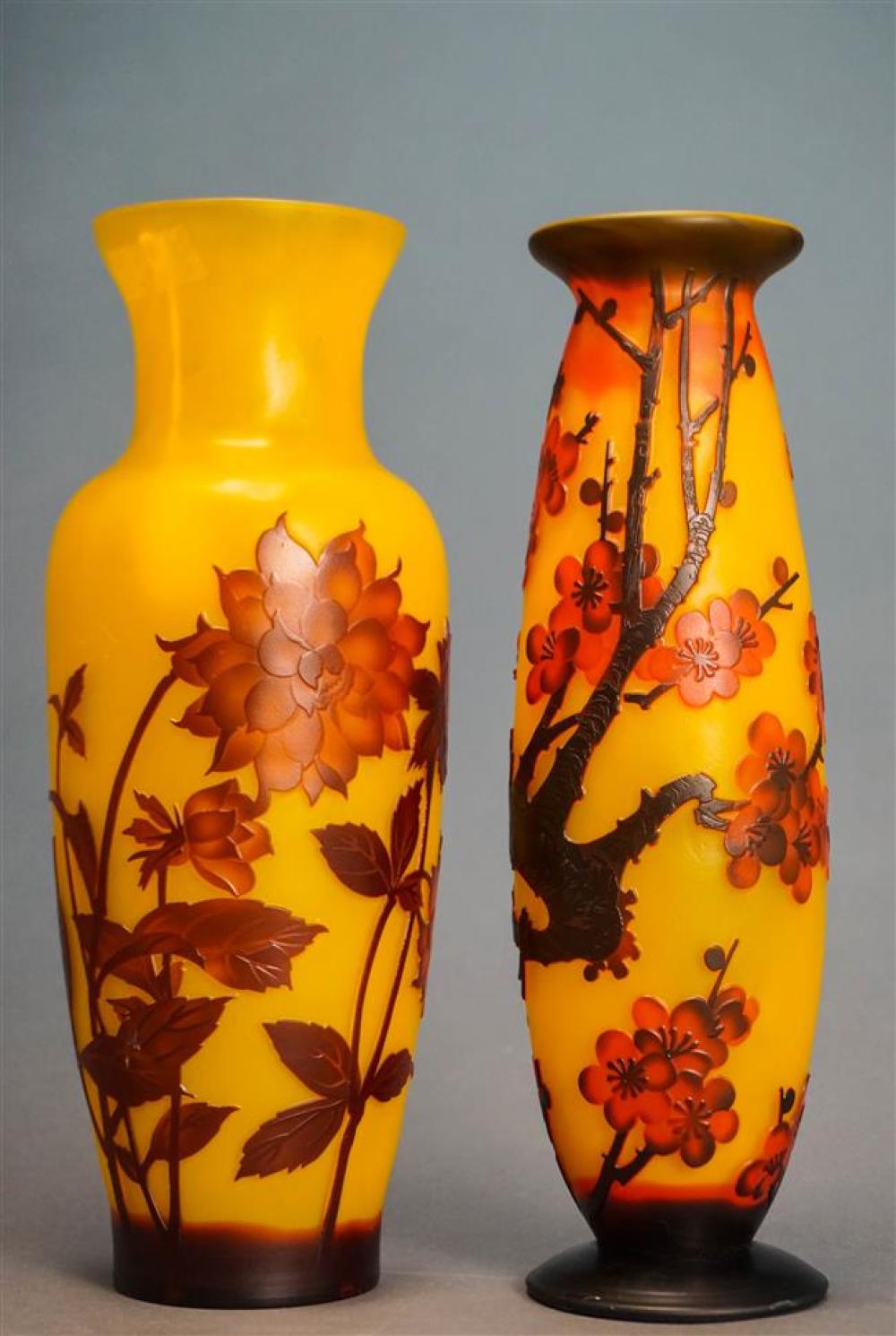 TWO CAMEO GLASS TALL VASES,