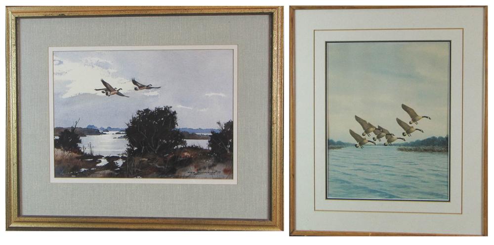 TWO CANADIAN GEESE WATERCOLORS: KEN