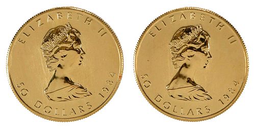 TWO CANADIAN GOLD MAPLE LEAF