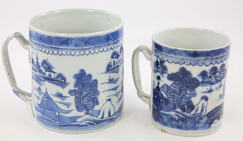 TWO CANTON BLUE AND WHITE PORCELAIN