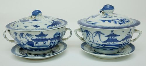 TWO CANTON BOUILLON CUPS, 19TH