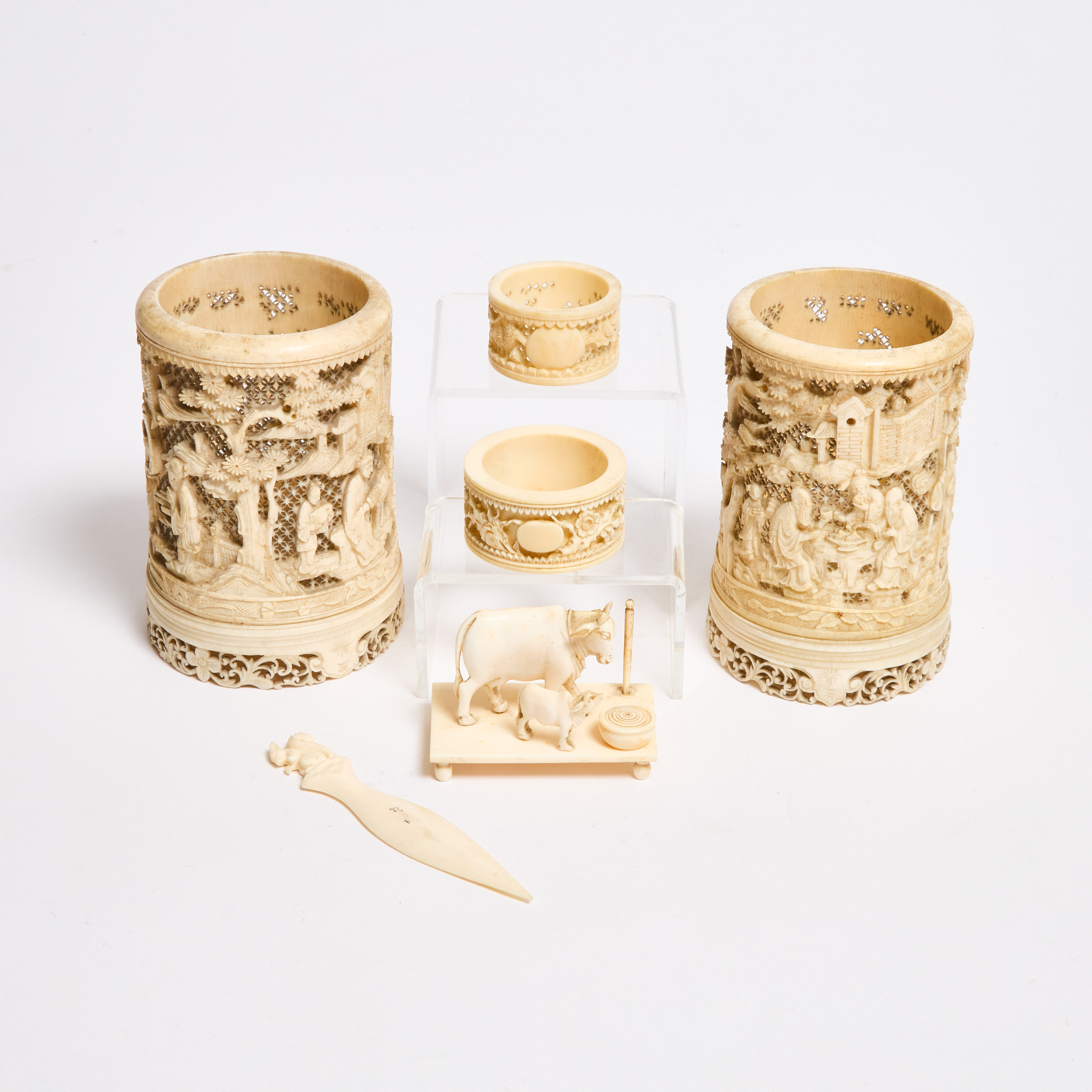 Two Canton Export Ivory Reticulated