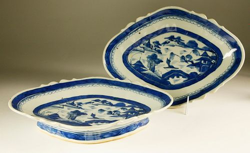 TWO CANTON FOOTED CURRY DISHES,