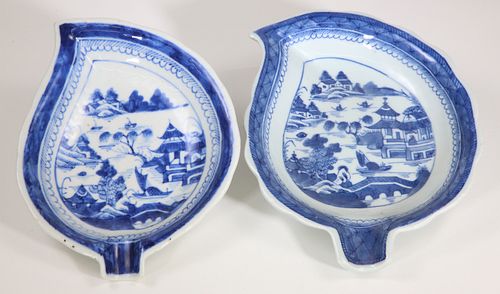 TWO CANTON LEAF DISHES, 19TH