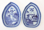 TWO CANTON LEAF FORM TRAYS, 19