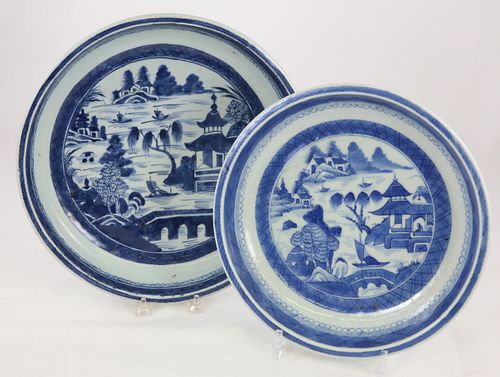 TWO CANTON PIE PLATES, 19TH