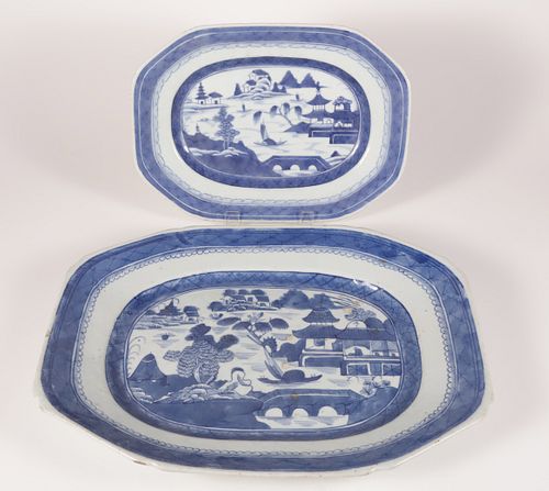 TWO CANTON PLATTERS, 19TH