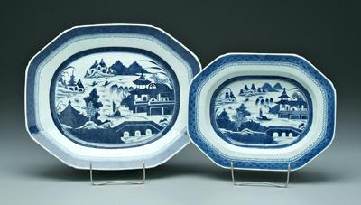 Two Canton shallow bowls: harbor