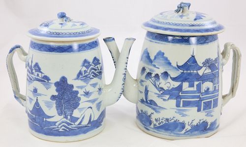 TWO CANTON TEAPOTS, 19TH CENTURYTwo