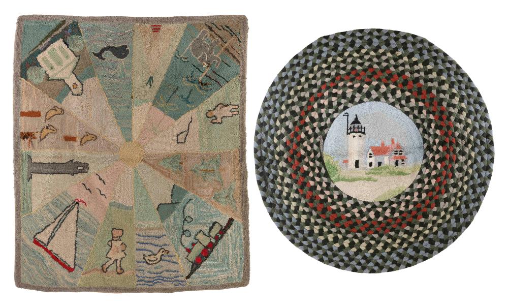 TWO CAPE COD-THEMED HOOKED RUGS