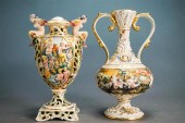 TWO CAPODIMONTE TWO-HANDLE URN