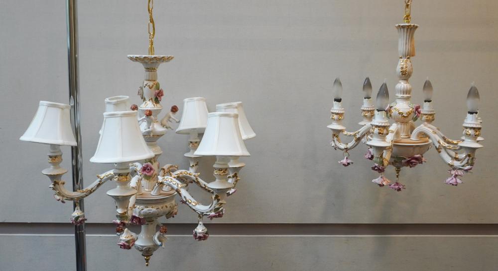 TWO CAPODIMONTE TYPE FLORAL