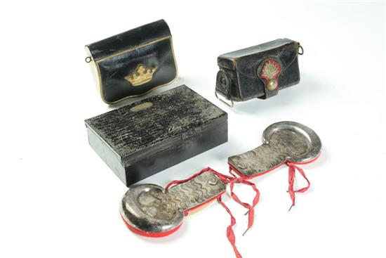TWO CARTRIDGE BOXES AND A PAIR OF
