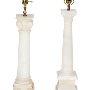 Two Carved Alabaster Lamps 20TH