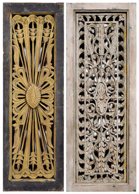 Two carved and painted