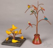 TWO CARVED AND PAINTED BIRD TR