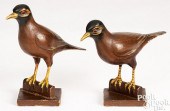 TWO CARVED AND PAINTED BIRDS,