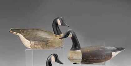 Two carved and painted Canada goose