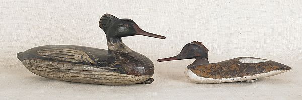 Two carved and painted Merganser
