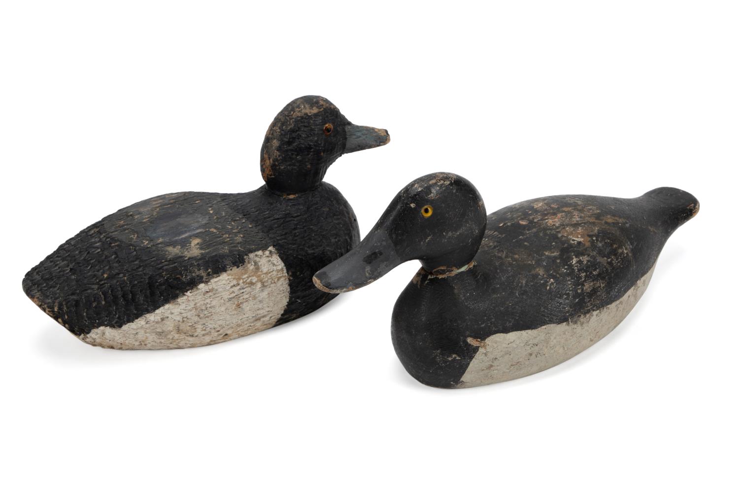 TWO CARVED BLACK DUCK HUNTING