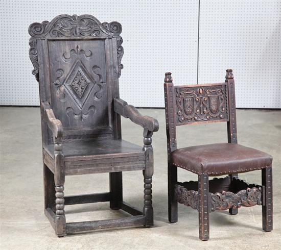 TWO CARVED CHAIRS.  European 