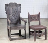 TWO CARVED CHAIRS.  European