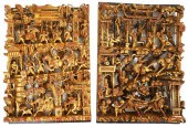 TWO CARVED CHINESE TEMPLE WOOD