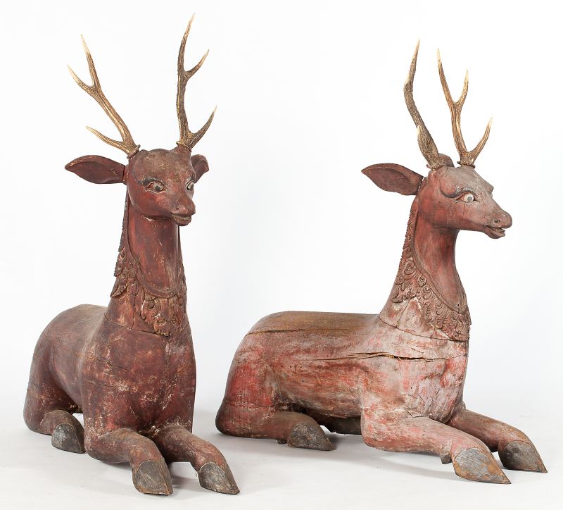 Two Carved Deer Balineselate 19th