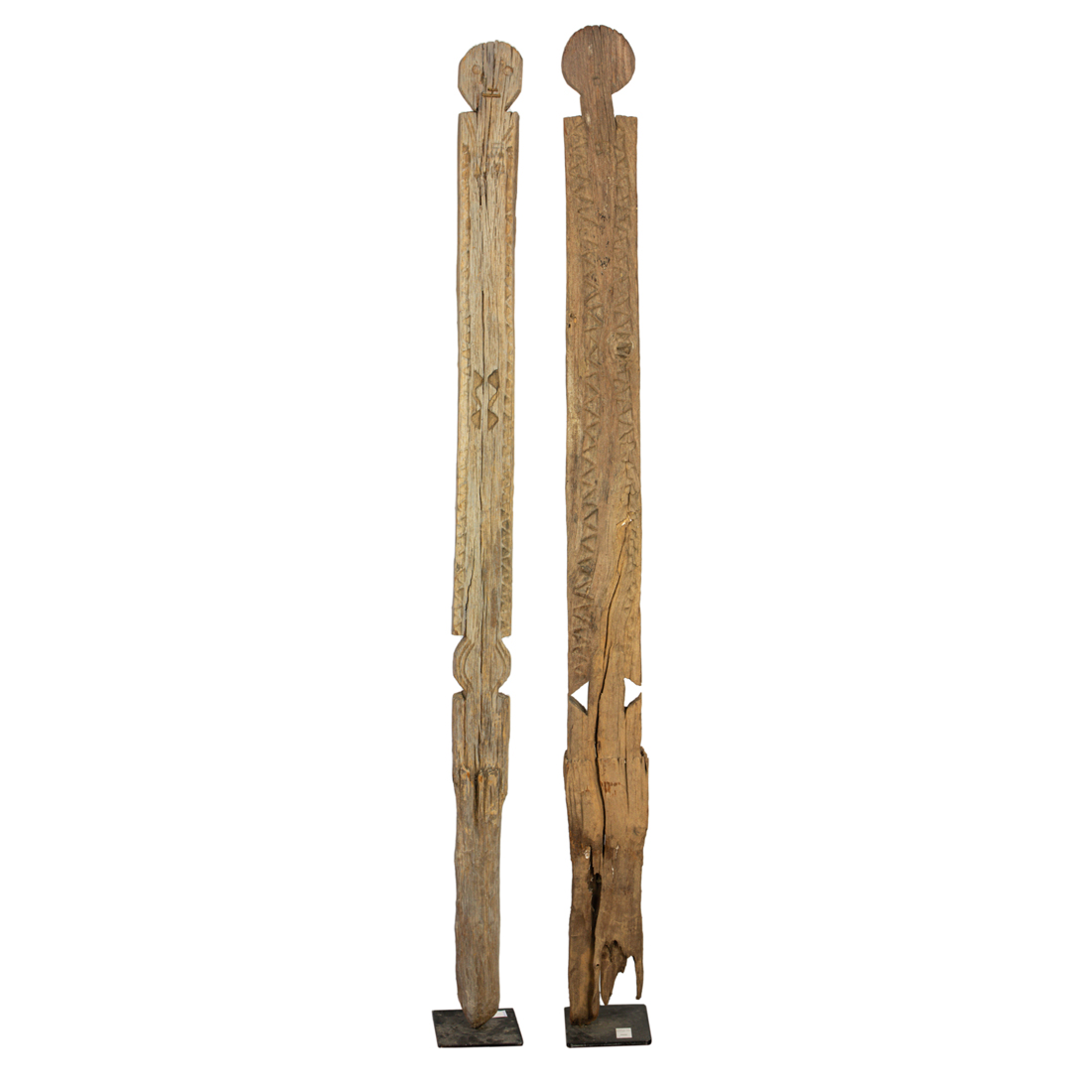 TWO CARVED FIGURAL FUNERARY